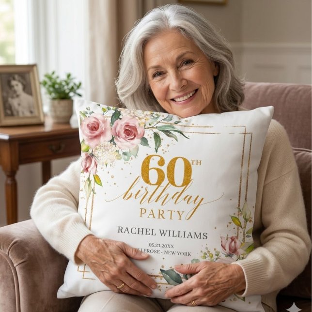 Coussin Fête d'anniversaire des 60 ans de Rachel Williams  (Créateur téléchargé)