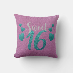 Coussin Fête d'anniversaire moderne Sweet 16 Black Grunge