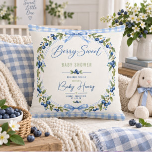 Coussin Fête de bébé Berry Sweet Gingham bleu Myrtille