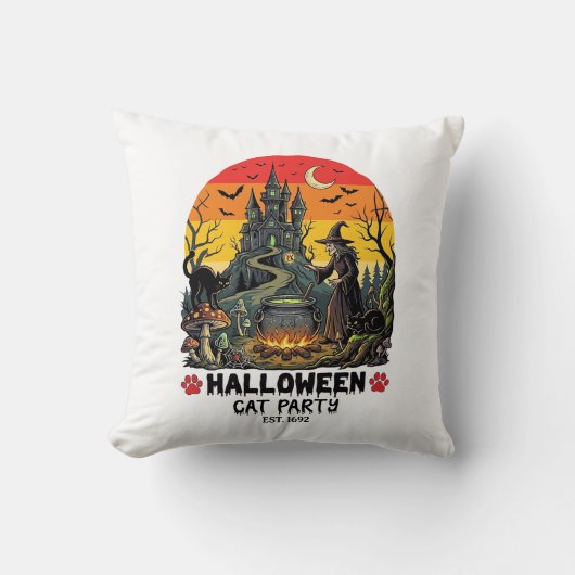 Coussin Fête de chat d'Halloween Sorcière Chaudron Chats n (Recto)