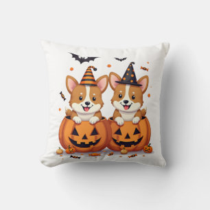 Coussin Fête de Corgi Citrouille