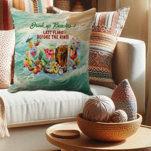Coussin Fête de Fiançailles Tropicale Plage Cocktails Frui