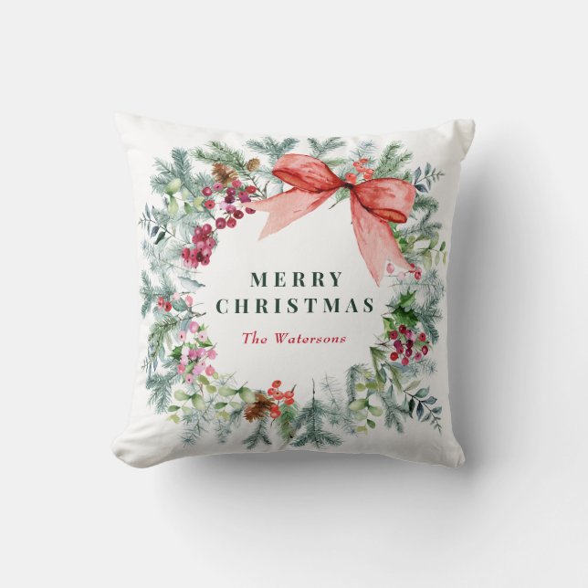 Coussin fête de la couronne de noël joyeux (Recto)