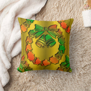 Coussin Fête de la couronne verte, or et rouge