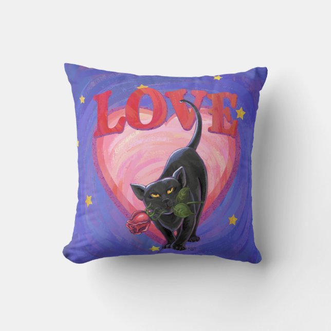 Coussin Fête de la Saint-Valentin au chat noir (Recto)