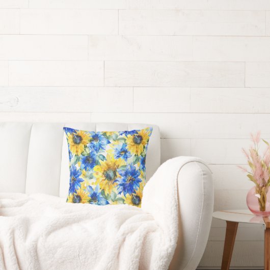 Coussin Fête de mariage avec fleurs jaunes bleues (Canapé)