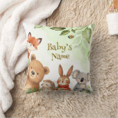 Coussin Fête de Naissance Bébé Animaux Mignons Forêt Verte (Couverture)