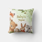 Coussin Fête de Naissance Bébé Animaux Mignons Forêt Verte (Recto)