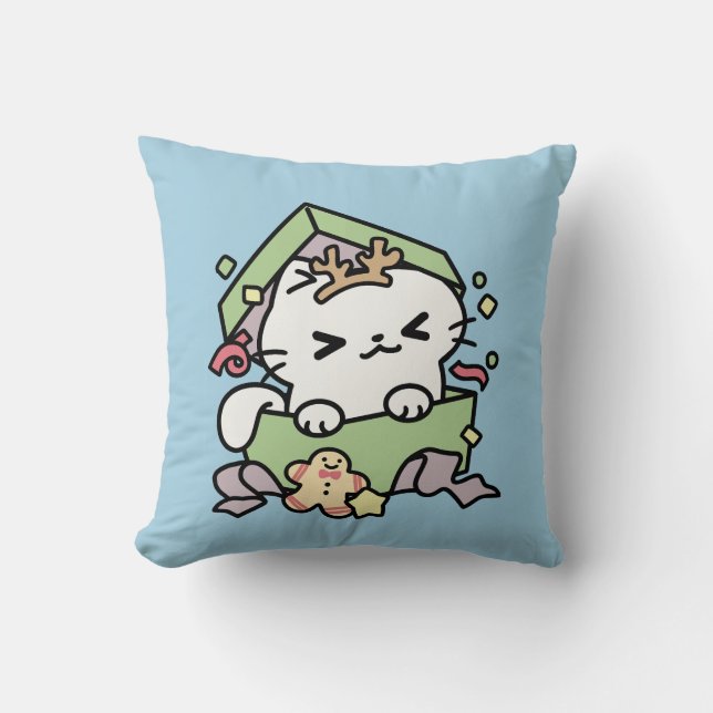 Coussin Fête de Noël avec Purr-ty Time Cat (Recto)