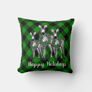Coussin Fête de Noël, couronne de xmas, plaid vert