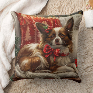 Coussin Fête de Noël de chien de Papillon
