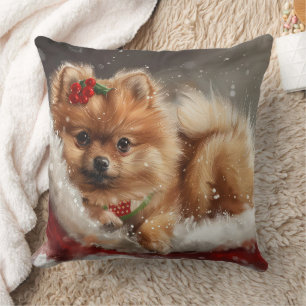 Coussin Fête de Noël de Chien de Poméranie