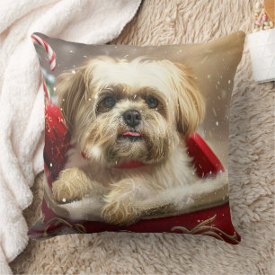 Coussin Fête de Noël de Chien Malti Tzu