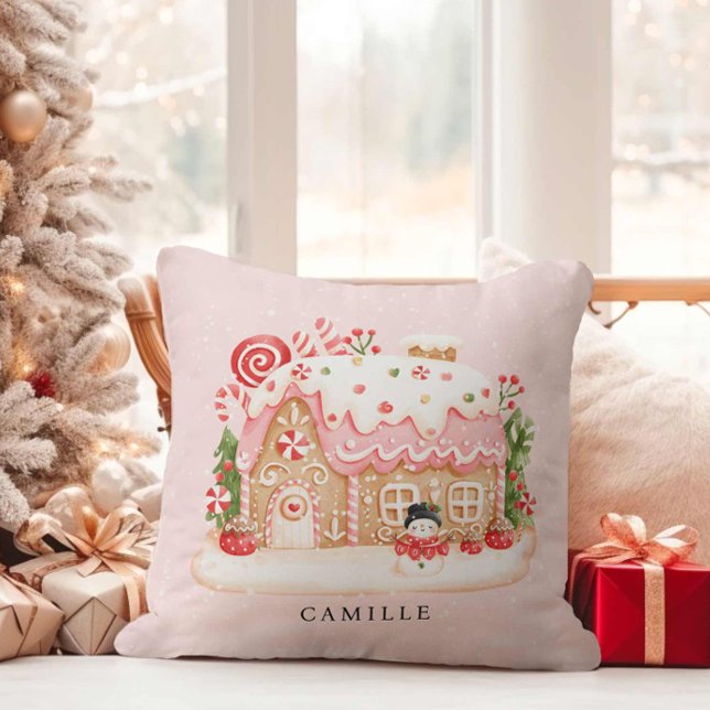 Coussin Fête de Noël de la maison de pain d'épices (Kids Christmas Personalized Decorative Pillow)