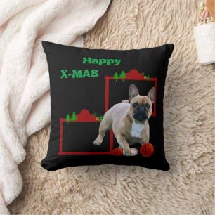 Coussin Fête de Noël des bouledogues français