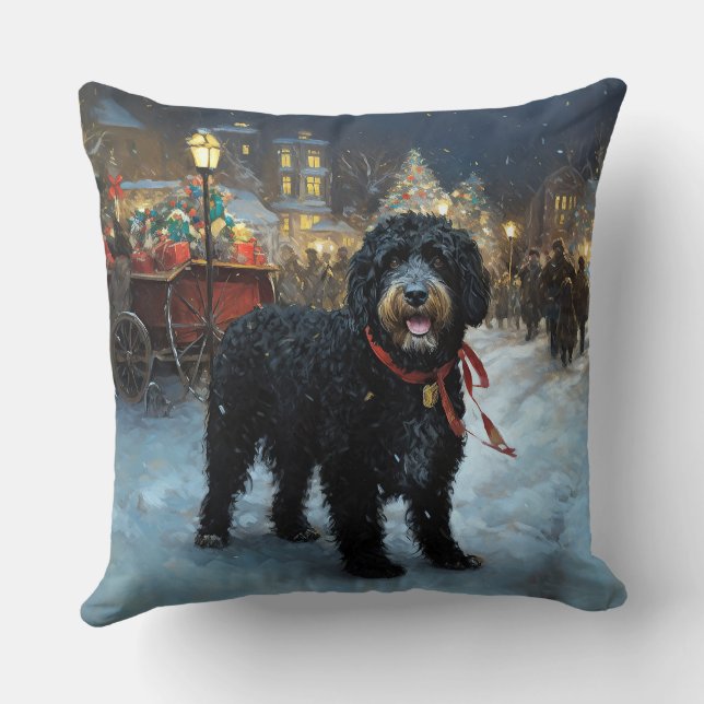 Coussin Fête de Noël des chiens d'eau portugais (Verso)