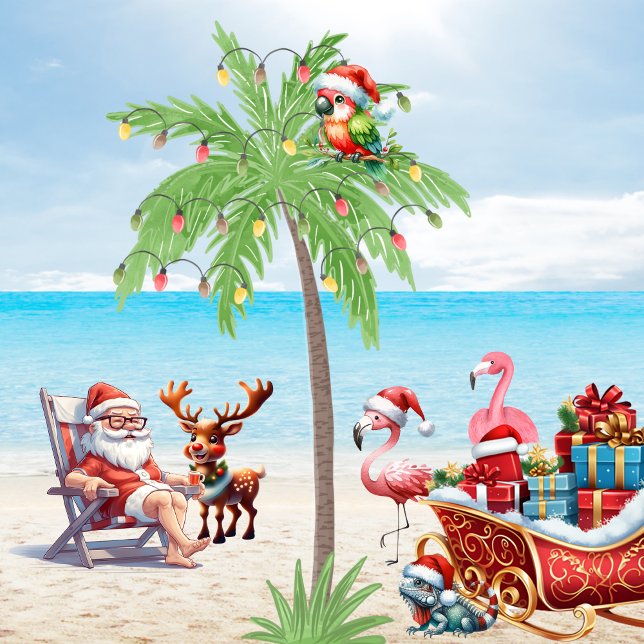 Coussin Fête de Noël Tropical Père Noël & Rudolf Beach (Créateur téléchargé)