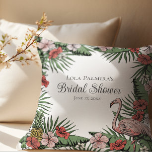 Coussin Fête des mariées de Flamant rose rose floral tropi