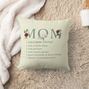 Coussin Fête des Mères Floral Maman Définition Noms Vert