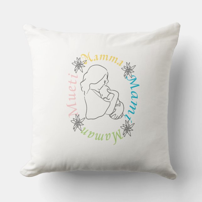 Coussin Fête des mères hommage multilingue (Recto)
