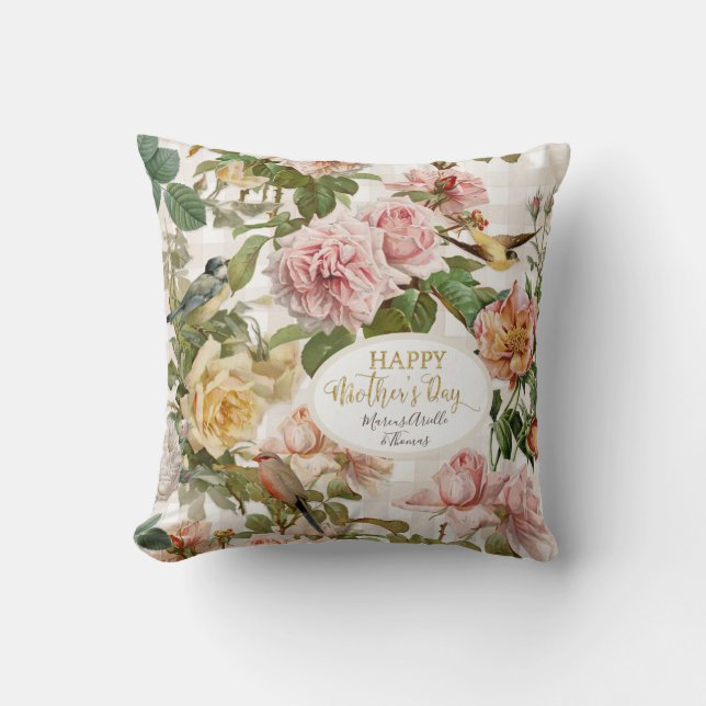 Coussin Fête des mères joyeuses de la florale de Blush Vin (Recto)