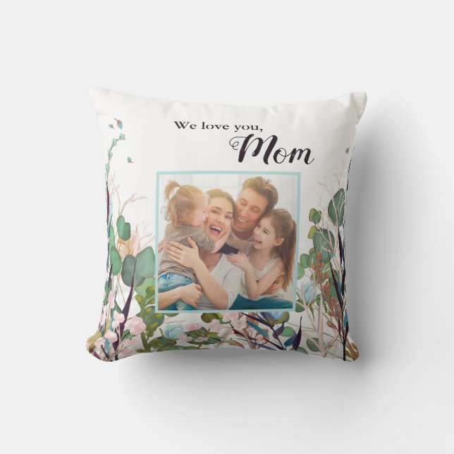 Coussin Fête des mères, on t'aime maman Photo (Recto)