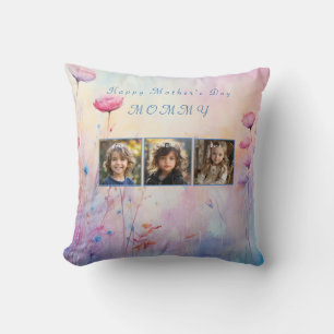 Coussin Fête des mères Photos de maman sur l'aquarelle