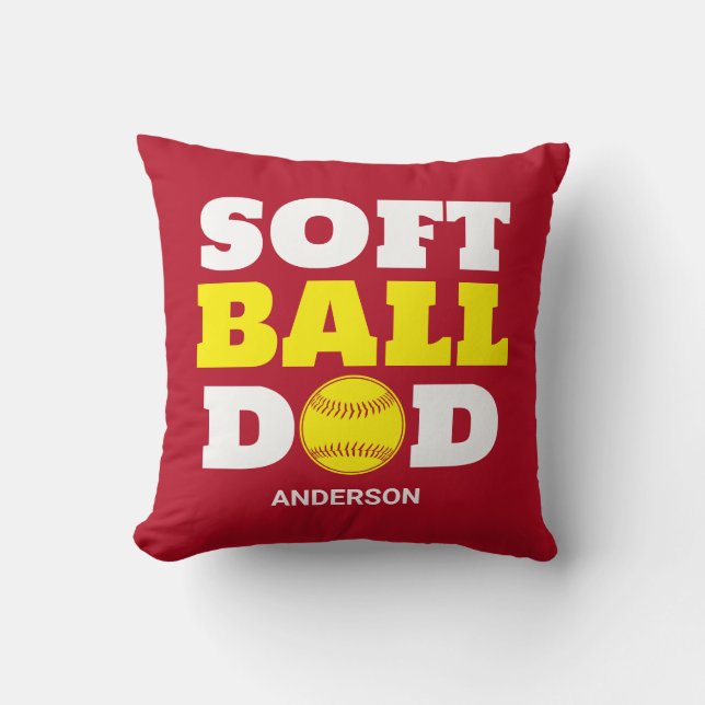 Coussin Fête des pères personnalisée de softball papa (Recto)