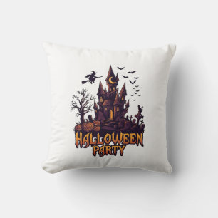 Coussin Fête d'Halloween Château Hanté Citrouilles Chauves