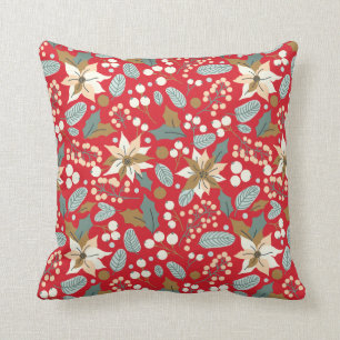 Coussin Fête d'hiver arrière - plan rouge Poinsettia