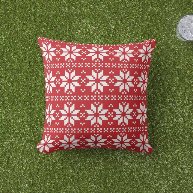 Coussin Fête Rouge et Blanc Noël Motif nordique (Herbe)