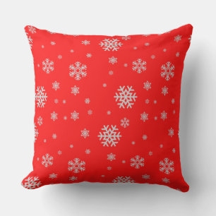 Coussin Fête traditionnelle rouge motif blanc flocons de n