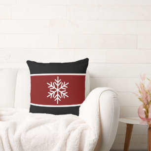 Coussin Fête Vintage Rouge Noir Blanc Rayures Flocon de Ne