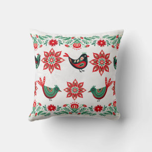 Coussin Fête Whimsical Scandinavian Folk Art Noël