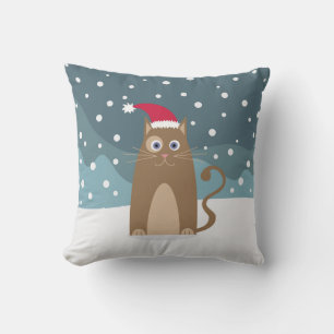 Coussin Fêtes de Noël d'hiver père Noël chat animal de