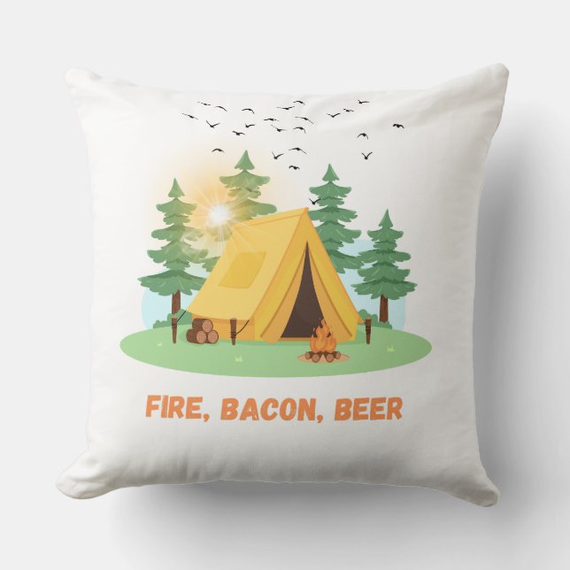 Coussin Feu. Bacon. Bière. –Camping (Recto)