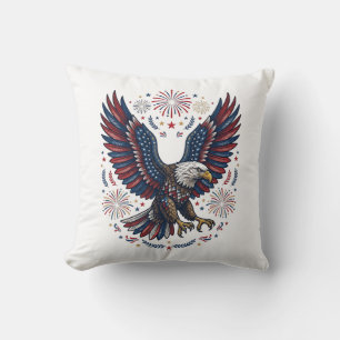 Coussin Feu d'artifice aigle chauve patriotique vecteur vi