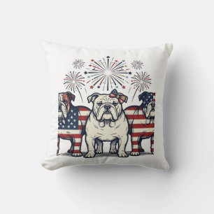 Coussin Feu d'artifice de bouledogue patriotique Gravure v