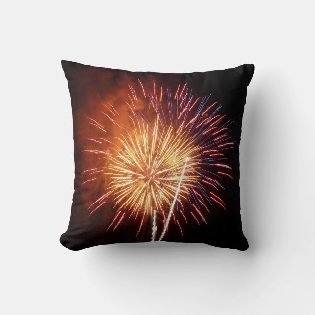 Coussin Feu d'artifice rouge, blanc et bleu I Patriotique (Recto)