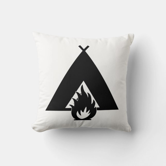 Coussin Feu de camp et tente (Recto)