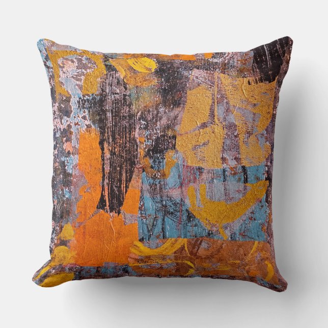 Coussin Feu de camp hivernal, Collage, Un abstrait d'impre (Recto)