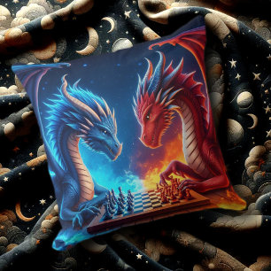 Coussin Feu d'Imaginaire et dragons de glace jouant aux éc