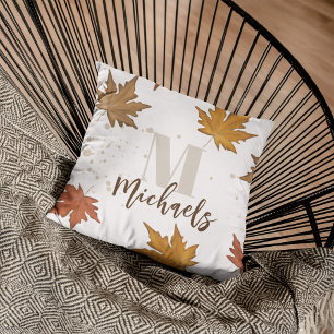 Coussin Feuillage d'automne simple monogramme