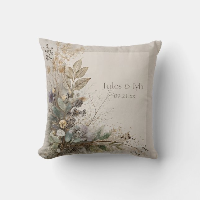 Coussin Feuillage doré et baie botanique rustique d'Eucaly (Recto)