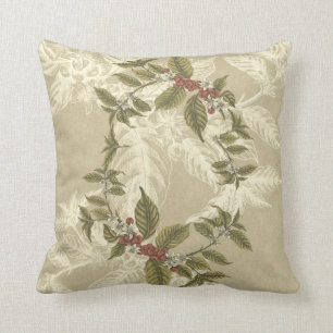 Coussin Feuillage doré vert beige vintage