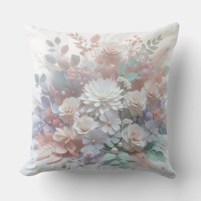 Coussin Feuillage et fleurs de couleur pastel (Recto)