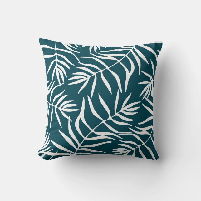 Coussin Feuillage floral bleu blanc tropical été (Recto)