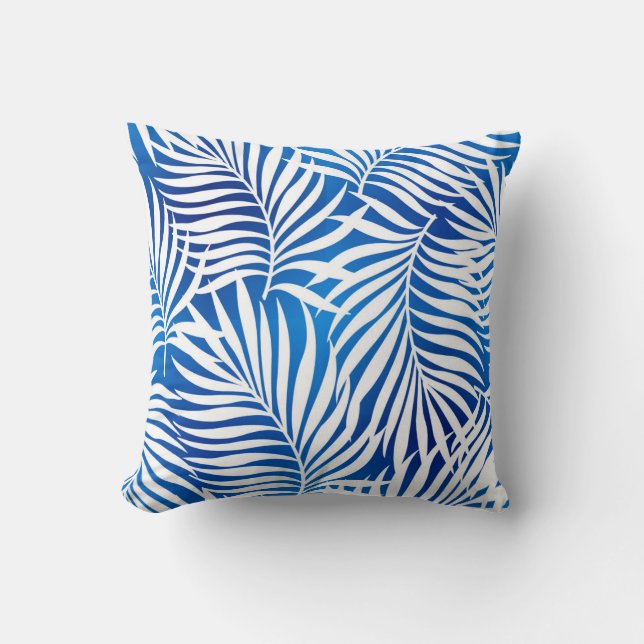 Coussin Feuillage Tropical Bleu Et Blanc | Floral (Recto)