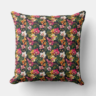 Coussin Feuillage tropical vibrant d'orchidée