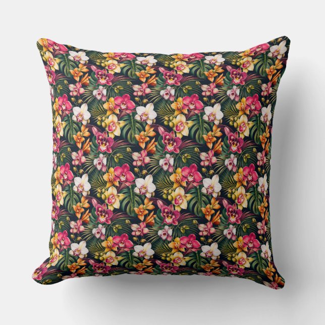Coussin Feuillage tropical vibrant d'orchidée (Recto)